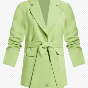 Tahari ASL Women's Ruched-Sleeve Belted Notch-Collar Jacket